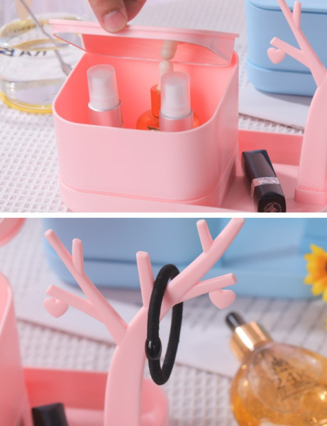 Органайзер для мелочей / косметики 2 в 1 со складным зеркалом и подставкой-деревцем для украшений